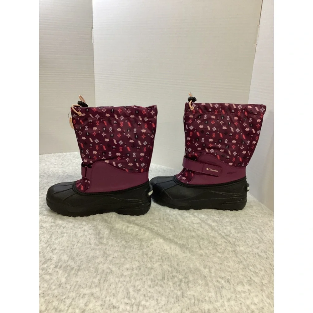 Columbia Youth Powderbug Forty Print Snow Boot Purple Pink 400g Insulated Size 7